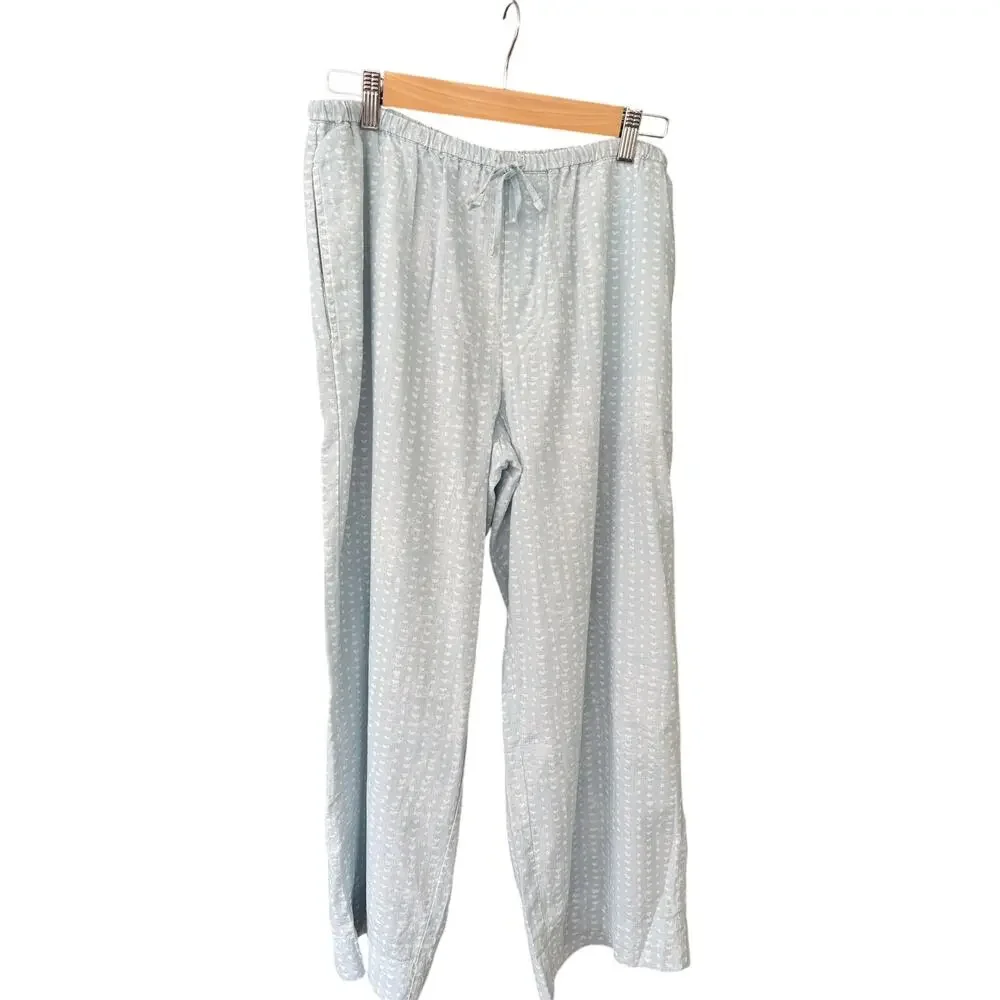NWT Haven Well Within Cotton Linen Faded Dot Pajama Set Medium Saltwater Blue